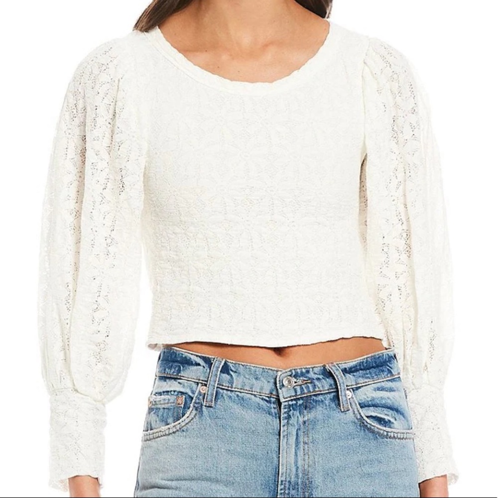 NWT Free People Jasmine Tea Time Puff Sleeve Top in Medium Ivory